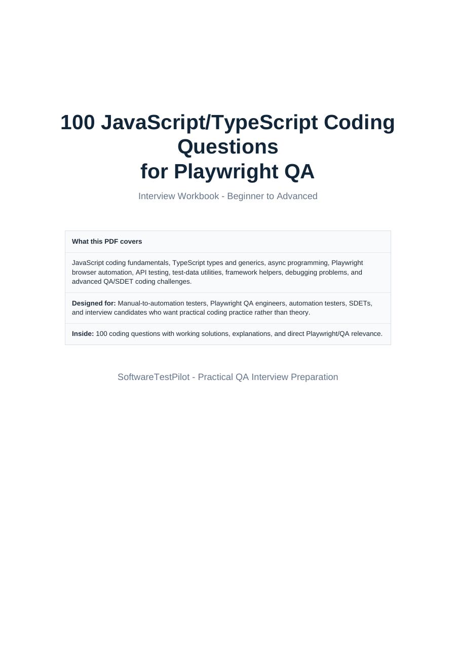 First-page preview of 100 JavaScript and TypeScript Coding Questions for Playwright QA