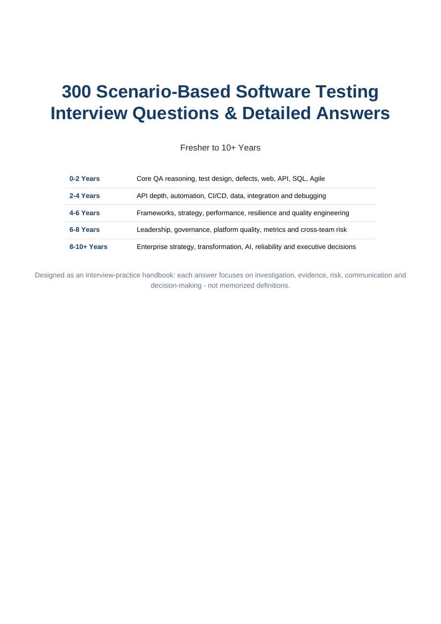 First-page preview of 300 Scenario Based QA Interview Questions