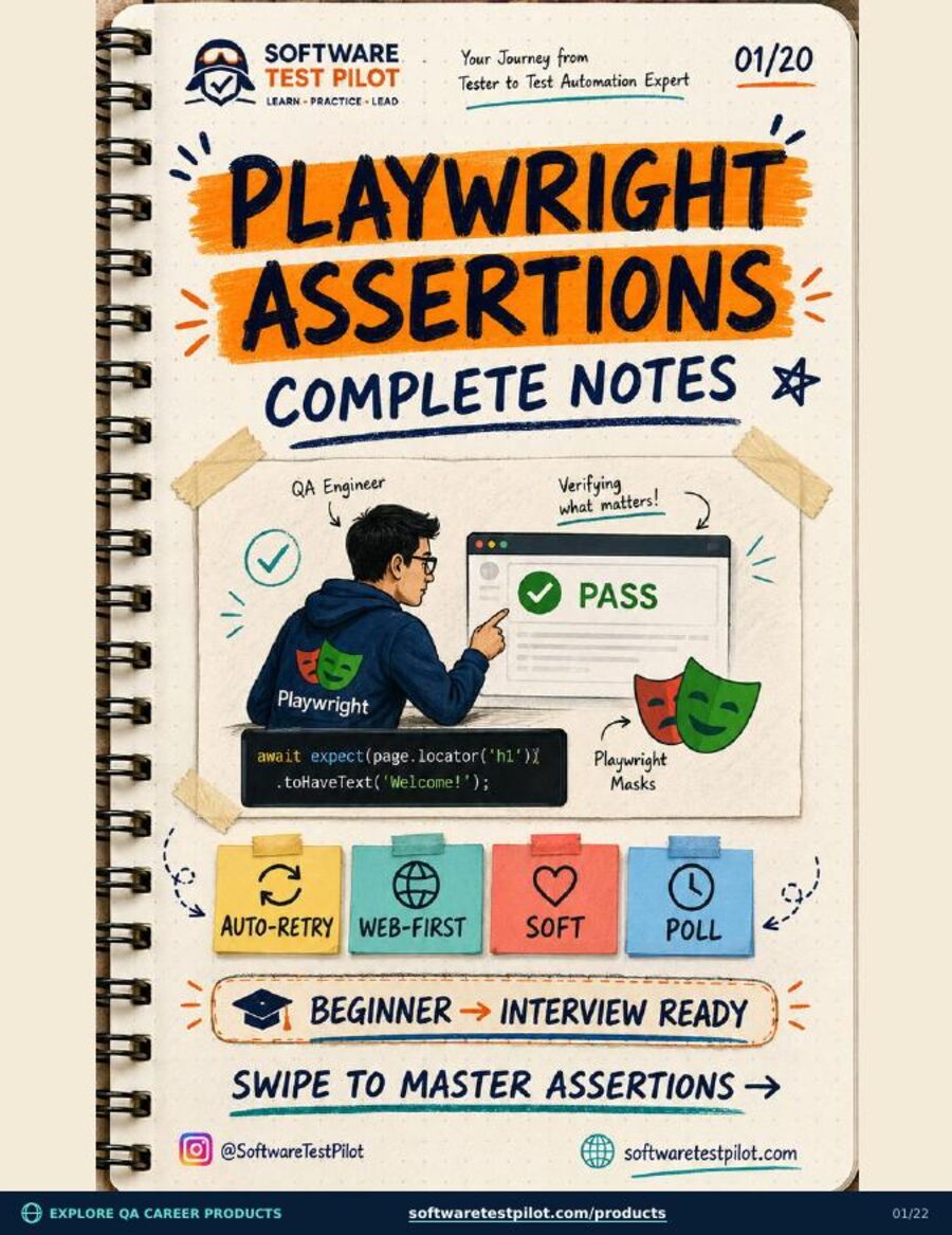 Playwright Assertions Complete Notes cover page