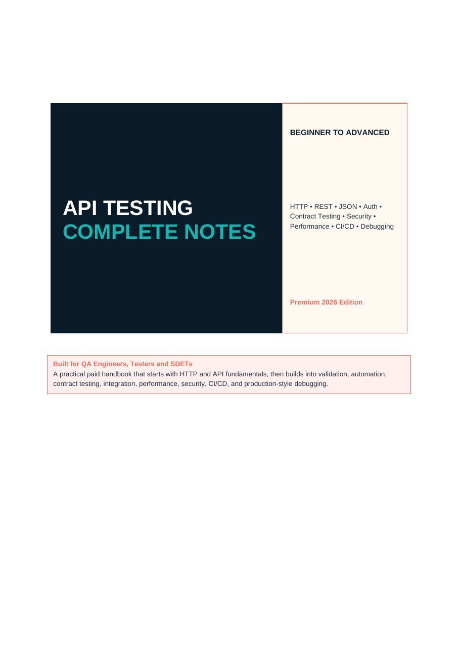 First-page preview of API Testing Complete Notes — Beginner to Advanced