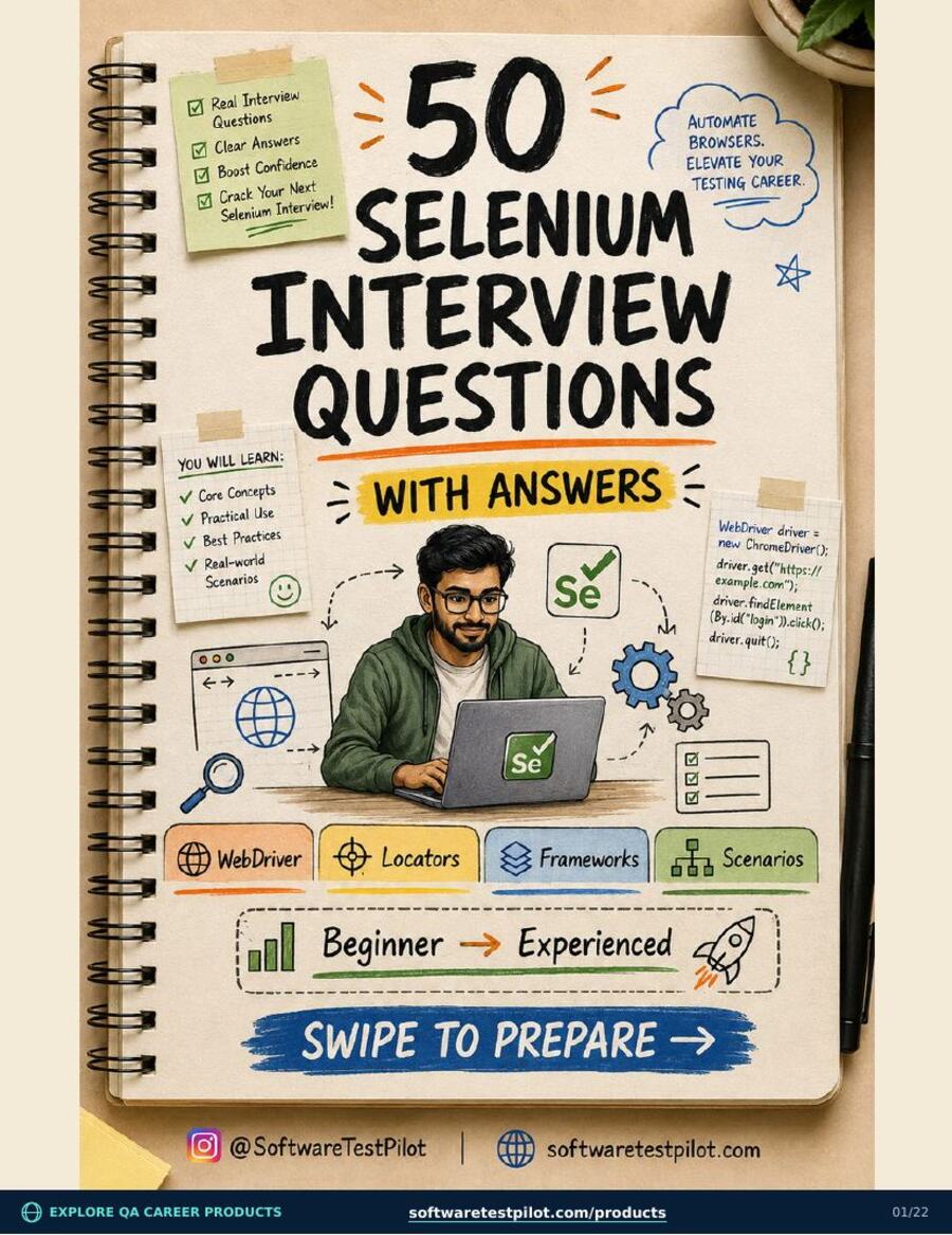 50 Selenium Interview Questions cover page
