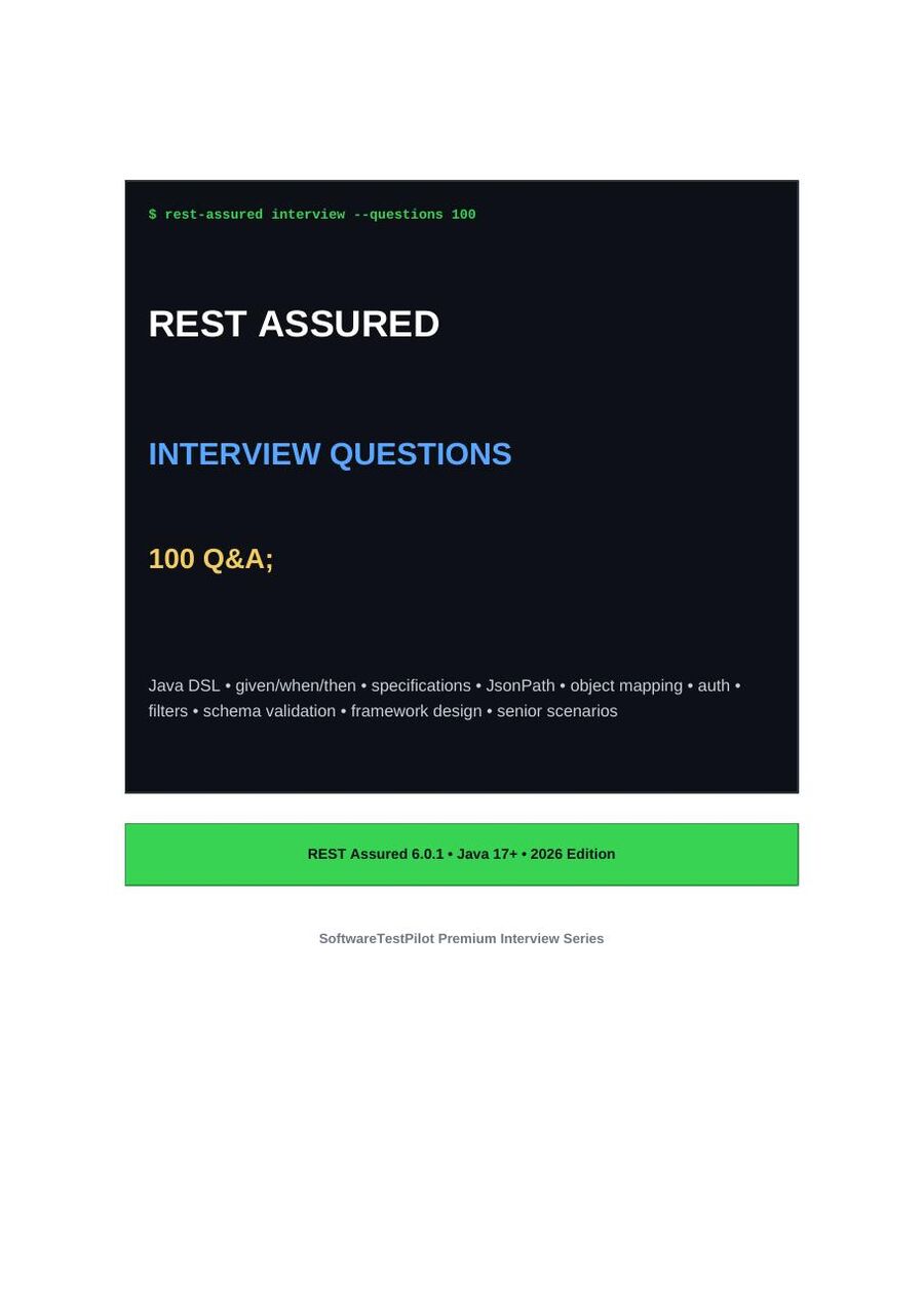 First-page preview of REST Assured Interview Questions: 100 Q&A