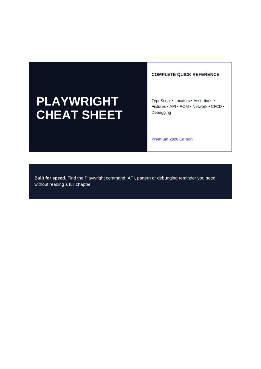 First-page preview of Playwright Cheat Sheet — Complete Quick Reference