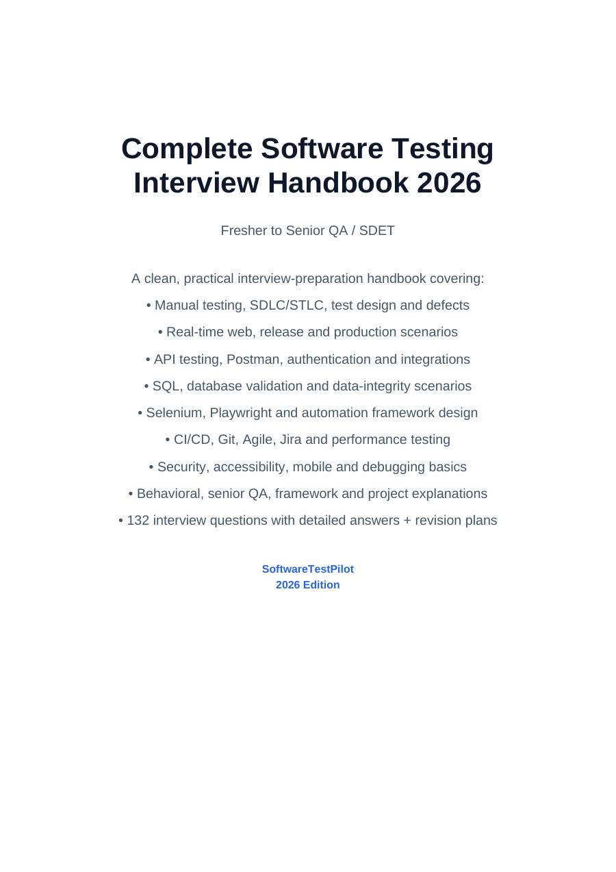 First-page preview of Complete Software Testing Interview Handbook 2026
