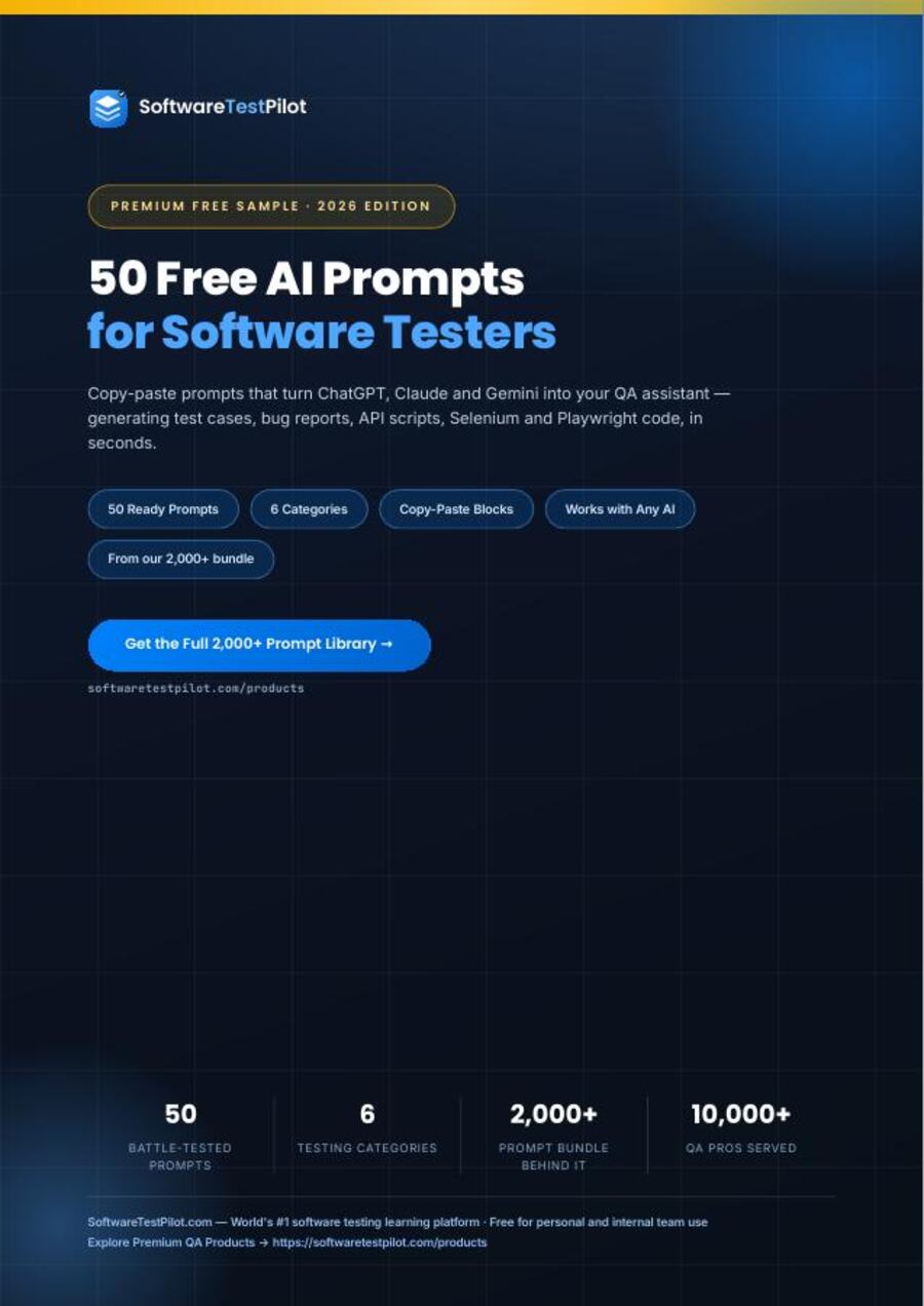 First page preview of 50 Free AI Prompts for Software Testers