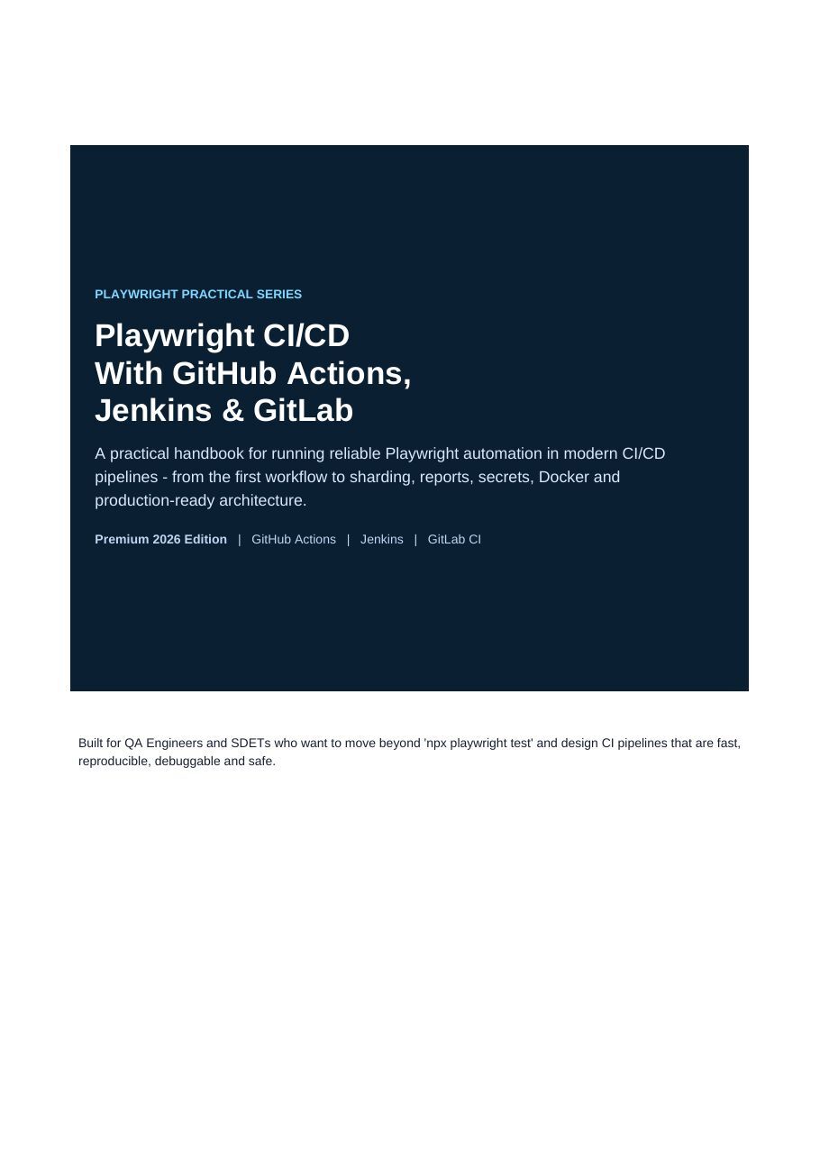 First-page preview of Playwright CI/CD Complete Guide — GitHub Actions, Jenkins, GitLab