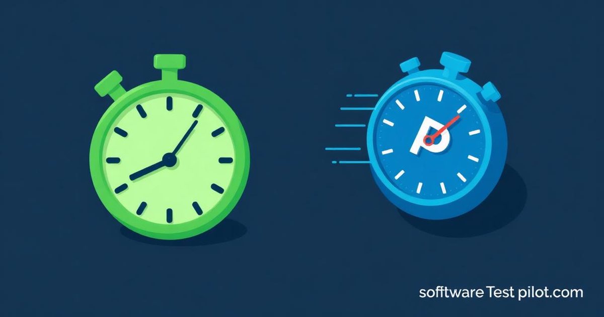 Cypress vs Playwright performance benchmark 2026 — flat editorial cover with two stopwatches representing the two JavaScript E2E testing frameworks on a dark navy background.