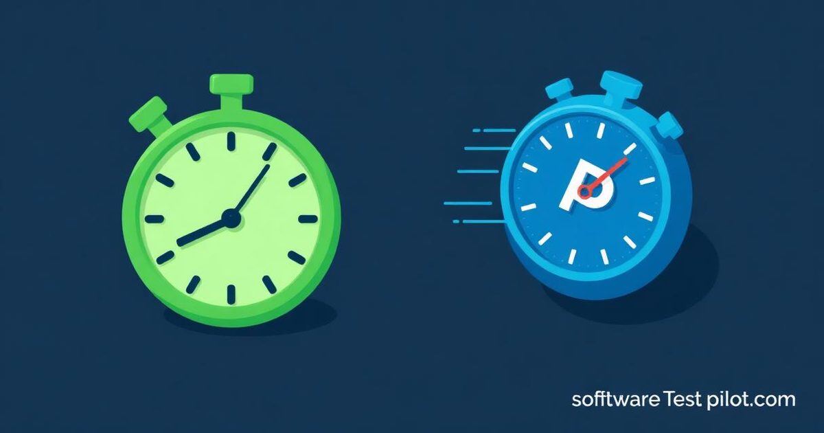Cypress vs Playwright performance benchmark 2026 — flat editorial cover with two stopwatches representing the two JavaScript E2E testing frameworks on a dark navy background.
