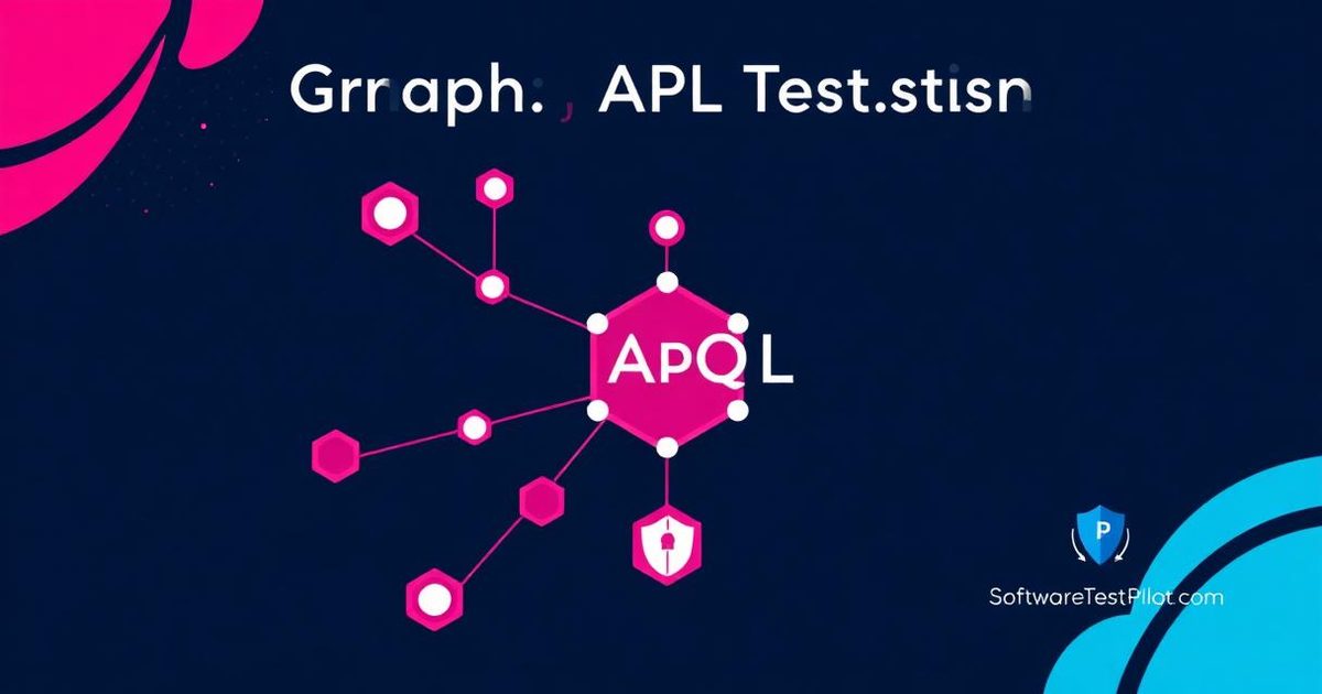 GraphQL API Testing guide cover — hexagonal GraphQL schema graph with query, mutation, and security nodes on a dark navy background.