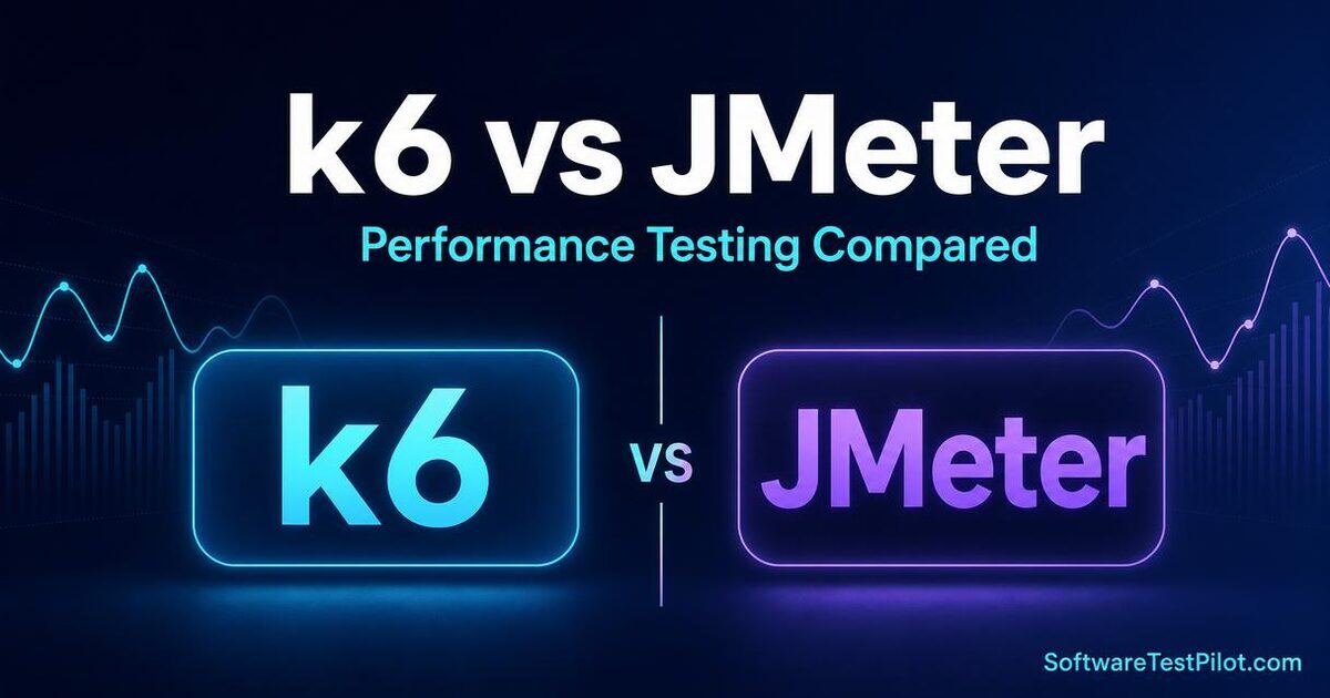 k6 vs JMeter performance testing comparison cover — speed, scripting language, cloud integration, and protocol support side by side.