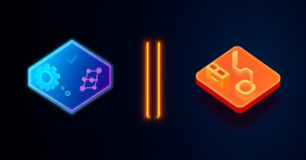 TestNG vs JUnit 5 comparison cover — two glowing isometric panels representing Java test frameworks separated by a neon divider on a dark navy editorial background.