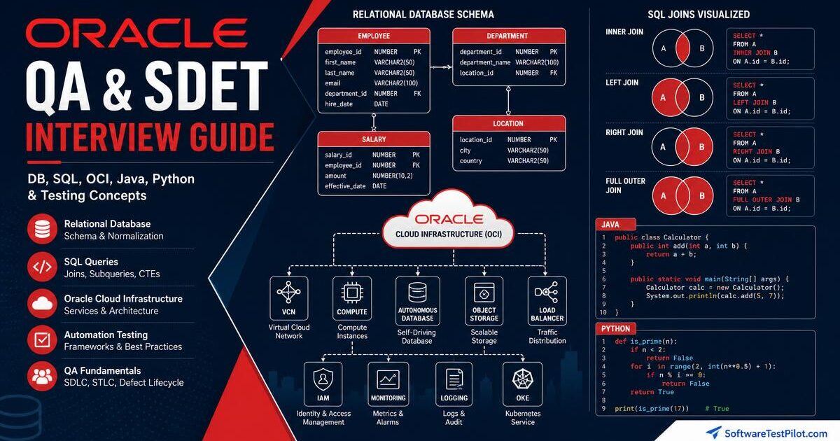 Editorial cover illustrating the Oracle QA / SDET interview loop.