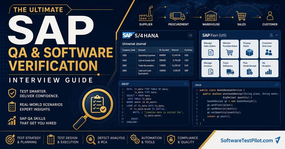 Editorial cover illustrating the SAP QA / SDET interview loop.