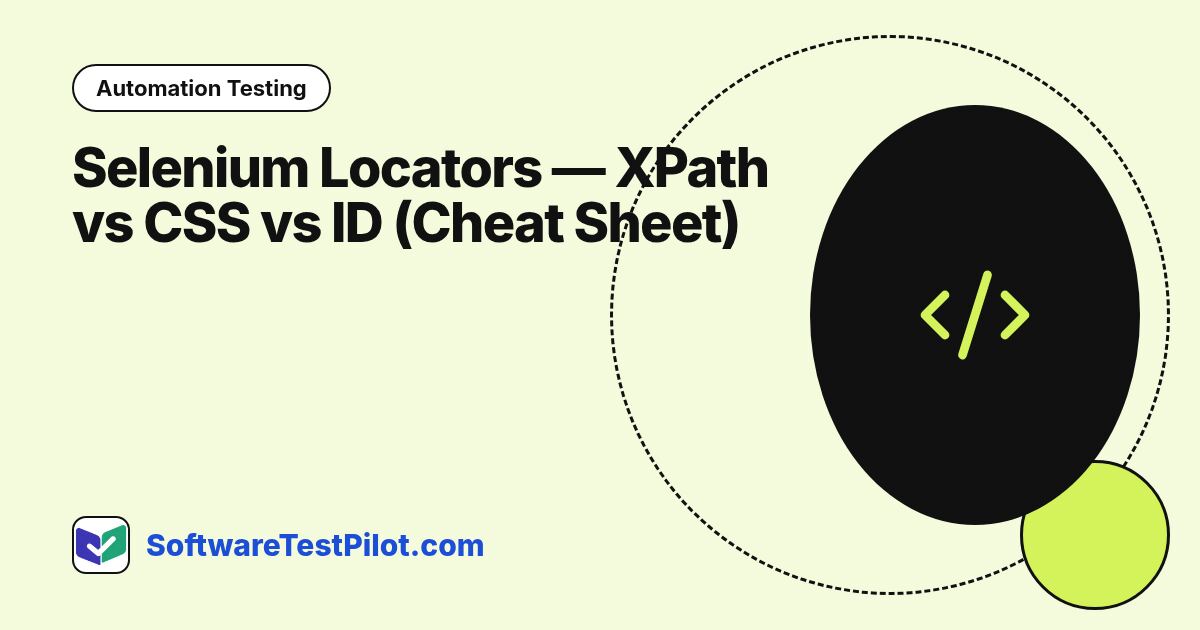 Selenium Locators — XPath vs CSS vs ID (2026 Cheat Sheet): Automation Testing article cover, SoftwareTestPilot.com