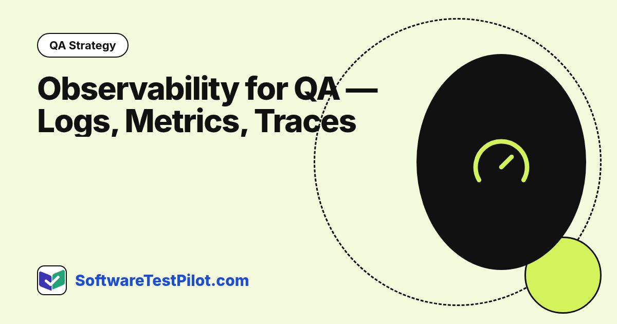 Observability for QA — Logs, Metrics, Traces (2026): QA Strategy article cover, SoftwareTestPilot.com