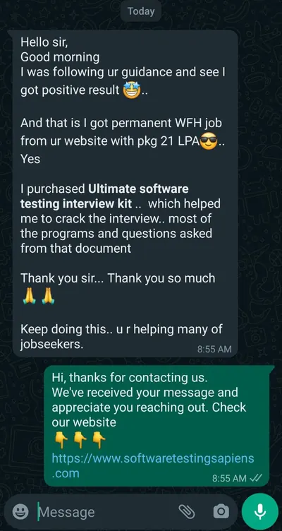 SoftwareTestPilot QA Interview Kit review WhatsApp